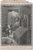 Honoring the Albanian National Hero, Scanderbeg. Albanians at the Tomb of Scanderbeg on His Death Day. Drawn by R. Caton Woodville, 17 January 1908.