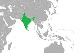 Map indicating locations of India and Palau