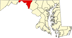 Map of Maryland highlighting Washington County