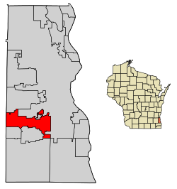 Location of Greenfield in Milwaukee County, Wisconsin.