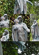 A montage of photographs of Blackburn War Memorial. "Mother England" or "Sacrifice"