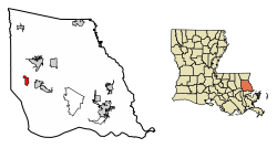 Location of Madisonville in St. Tammany Parish, Louisiana.