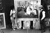 With a nude model in his studio, by Maurice Guibert c. 1895