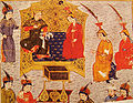 Tolui With Queen Sorgaqtani, parents of Kublai Khan, and their surrounding all wear Mongol-style clothing, painting by Rashid-al-Din Hamadani in the Jami' al-tawarikh, early 14th century AD.