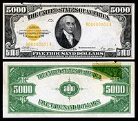 $5,000 Gold Certificate James Madison