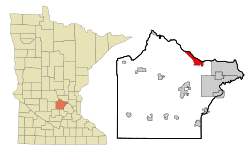 Location of the city of Monticello within Wright County, Minnesota