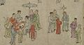 A community in Yuan dynasty; some of the hats and clothing of these figures appear to be Mongol-style; from the painting Street Scenes in Times of Peace (Chinese: 太平風會圖), Yuan dynasty 14th century.[27]