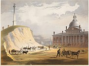Beacon Hill in 1811 during its cut down shortly before original monument's demolition