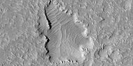 Close view of ridge networks, as seen by HiRISE under HiWish program Since some ridges are at the bottom of the depression, the ridges may be from a lower layer.