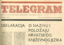 Photograph of the front page of the Telegram newspaper