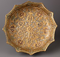 "Faceted Basin", with gilding over the pattern raised in slip. After 1200.[54]