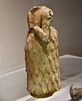 Headless statue of a Sumerian male worshipper, from Khafajah, Iraq, on display at the Sulaymaniyah Museum, Iraq since 1961. The Lost Treasures from Iraq does not mention any status.[28]