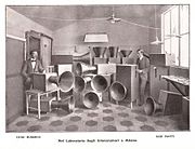 Intonarumori, 1913, instruments built for music-piece Bruitism, partly operating on electricity