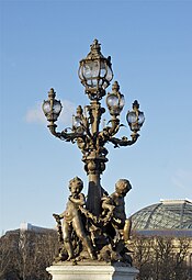 Beaux-Arts street light with putti, by Henri Désiré Gauquié, c. 1896–1900, bronze, Pont Alexandre III, Paris, France