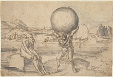 Hercules holds the globe while atlas takes a break