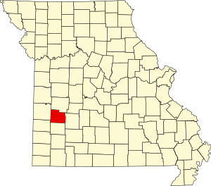 Map of Missouri highlighting Cedar County