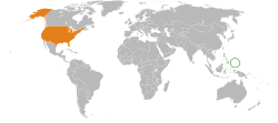 Map indicating locations of Palau and USA