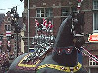 The horse Bayard of Dendermonde in 1990, ridden by four riders depicting the sons of Aymon