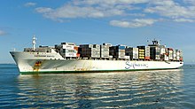 Safmarine Makutu, a Panamax container ship delivered to Safmarine in 2007, arriving in Fremantle, Australia in 2015
