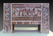 The Hagia Triada sarcophagus; 1370-1315 BC; limestone; length: 1.4 m, height: 0.9 m; from Chamber Tomb 4 at Hagia Triada, near Phaistos (Crete); Heraklion Archaeological Museum[15]