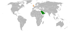 Map indicating locations of Saudi Arabia and United Kingdom