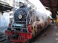 Steam engine 85 shunting stock at La Sabana station, Bogota on 2 January 2011