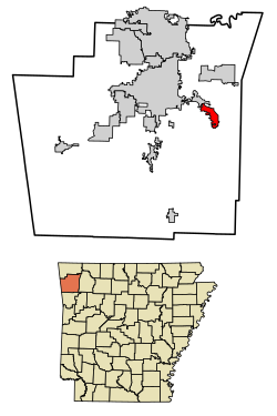 Location of Elkins in Washington County, Arkansas.
