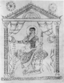 Constantius II.mit Lorbeerkranz und Zepter auf einem Thron mit Ehrenvorhang, Münzen ausstreuend, AD 345