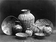 Apache basketry bowls and ollas, photo by Edward S. Curtis