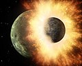 Image 13Artist's conception of the giant impact thought to have formed the Moon (from Formation and evolution of the Solar System)