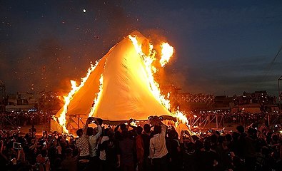 Ashura reenactment of the burning of Husayn's tents, Iran