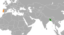 Map indicating locations of Bangladesh and Portugal