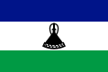 The flag of Lesotho, a charged horizontal triband.
