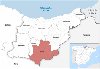 Die Lage der Comarca Goierri in der Provinz Gipuzkoa