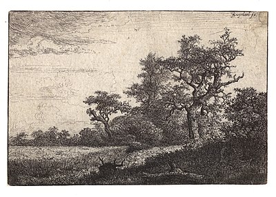 Etching of tree and grainfield