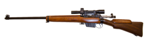 L42A1 (1970) with classic shaped wooden stock with cheek piece and free floating barrel. The L42A1 was a conversion of Lee–Enfield No. 4 Mk1(T) and No. 4 Mk1*(T) World War II-era British sniper rifles.