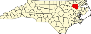 Map of North Carolina highlighting Bertie County