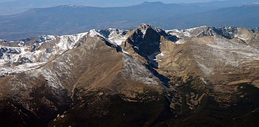 Longs Peak (center) and Mount Meeker (13, 911 ft. ASL, left foreground), October 2010.