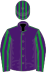 Purple, green seams, striped sleeves and cap