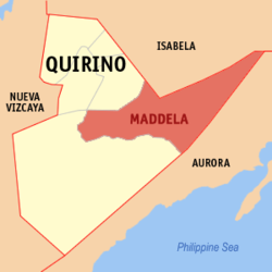 Map of Quirino with Maddela highlighted