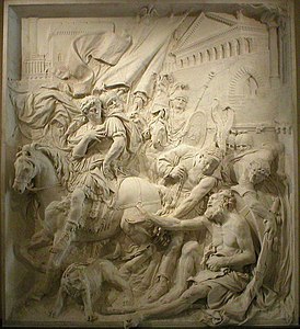 sculpted plaque of Diogenes and Alexander the Great, the Louvre (1692)