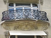 Rococo Revival balcony of building no. 38 bis on Rue Fabert, Paris
