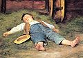 Schlafender Junge. Albert Anker (Schlafender Knabe im Heu, 1897)