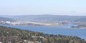 Topdalselva with Kristiansand Airport, Kjevik in the background