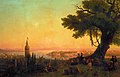 Another painting by Aivazovsky, titled "View of Constantinople by Evening Light", depicting the Horn as seen from a hilltop near Kasımpaşa. Visible in the background are the Galata Tower, the entrance to the Horn, and Seraglio Point.