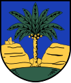 Wappen von Bad Berka, Thüringen. Die Verwendung der Palme seit dem 17. Jahrhundert wird mit dem örtlichen Palmenorden in Verbindung gebracht.