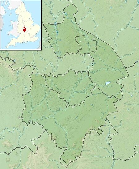 a map of Warwickshire pinpointing estates held by John Cokayne, with red dots showing his mother's inheritance. They are all near the northern edge.