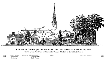 View of Old South from Congress Street in 1808 (conjectural illustration)