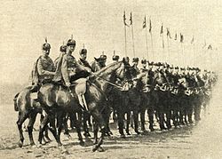 1913. Parade to the 3rd Elisavetgrad Hussar Regiment in Peterhof