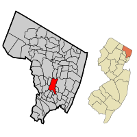 Location of Hackensack in Bergen County highlighted in red (left). Inset map: Location of Bergen County in New Jersey highlighted in orange (right). Interactive map of Hackensack, New Jersey